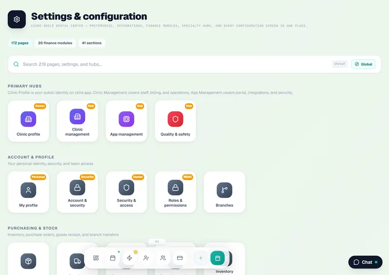 Settings hub