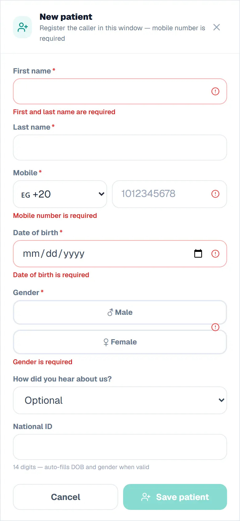 Quick new patient (mobile)