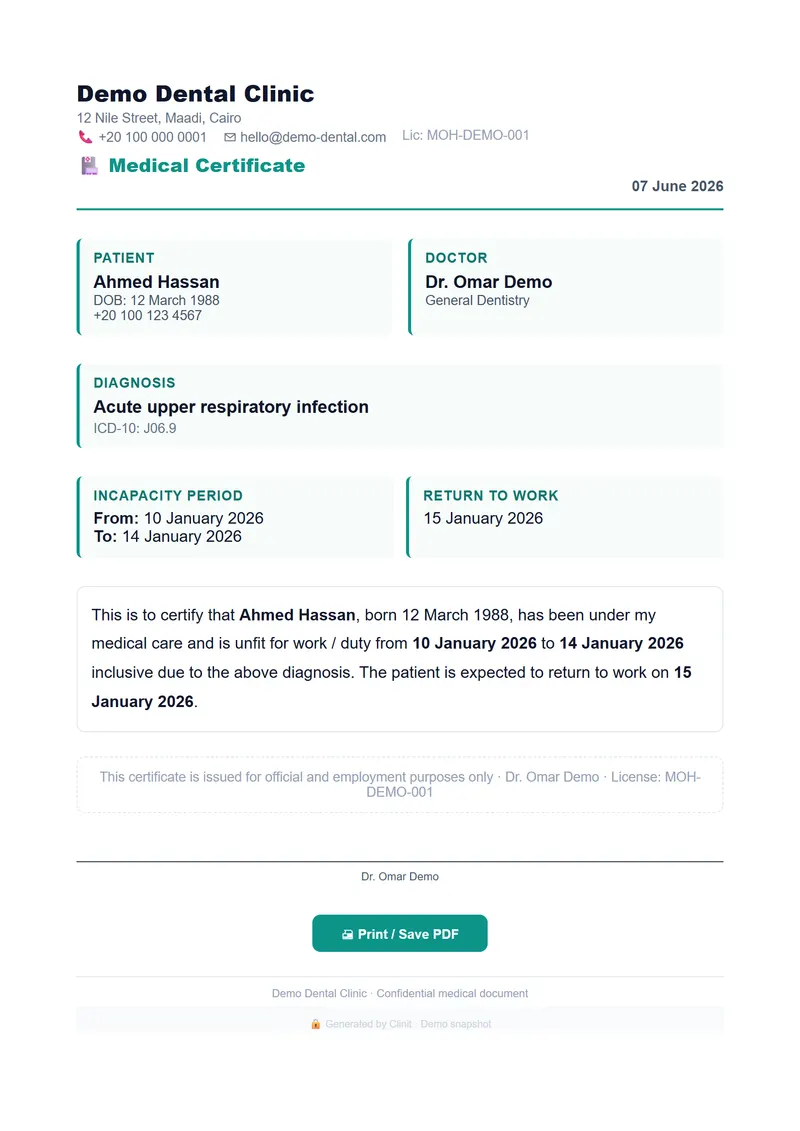 Medical certificate