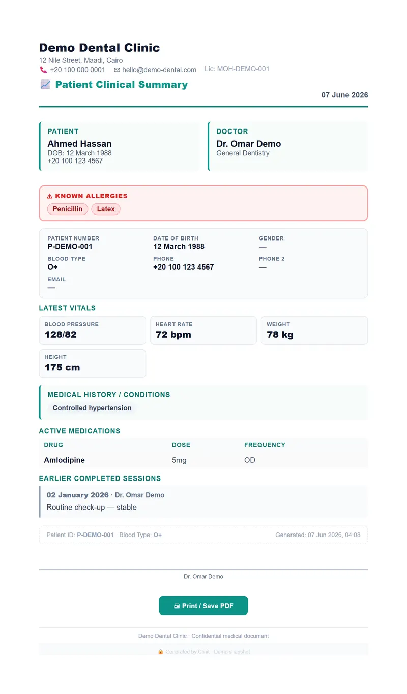 Patient summary export