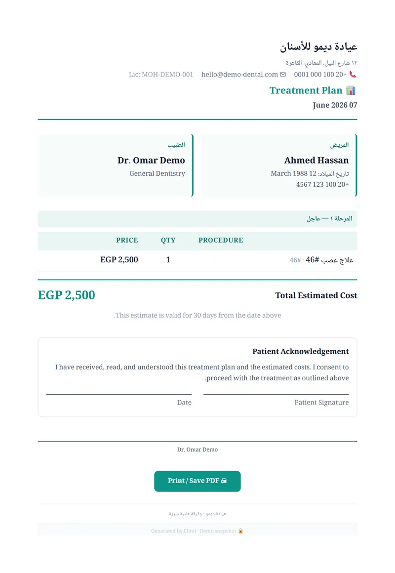 Treatment plan (Arabic)
