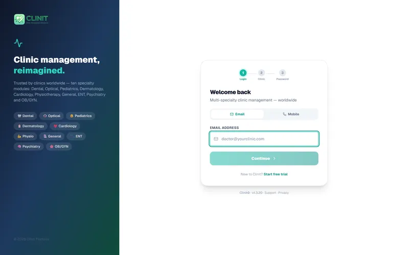 Clinic subdomain login